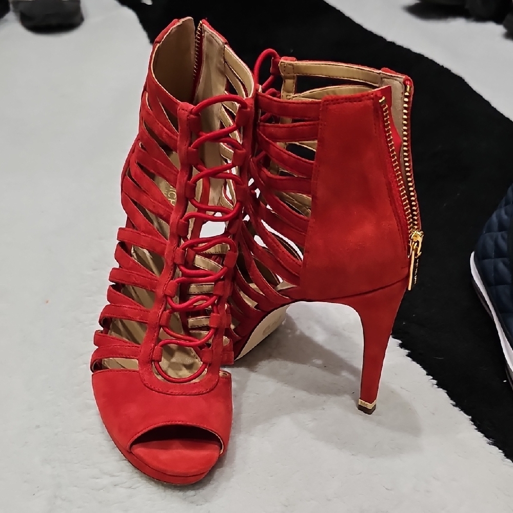 Michael Kors Red Suede Lace-Up Heels